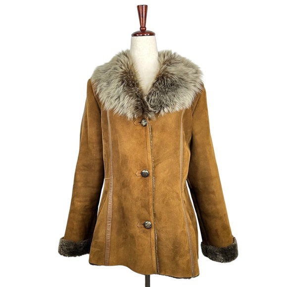 Aston New York 100% Genuine Shearling Sheep Fur Collar Coat Women's S/M - Picture 1 of 6